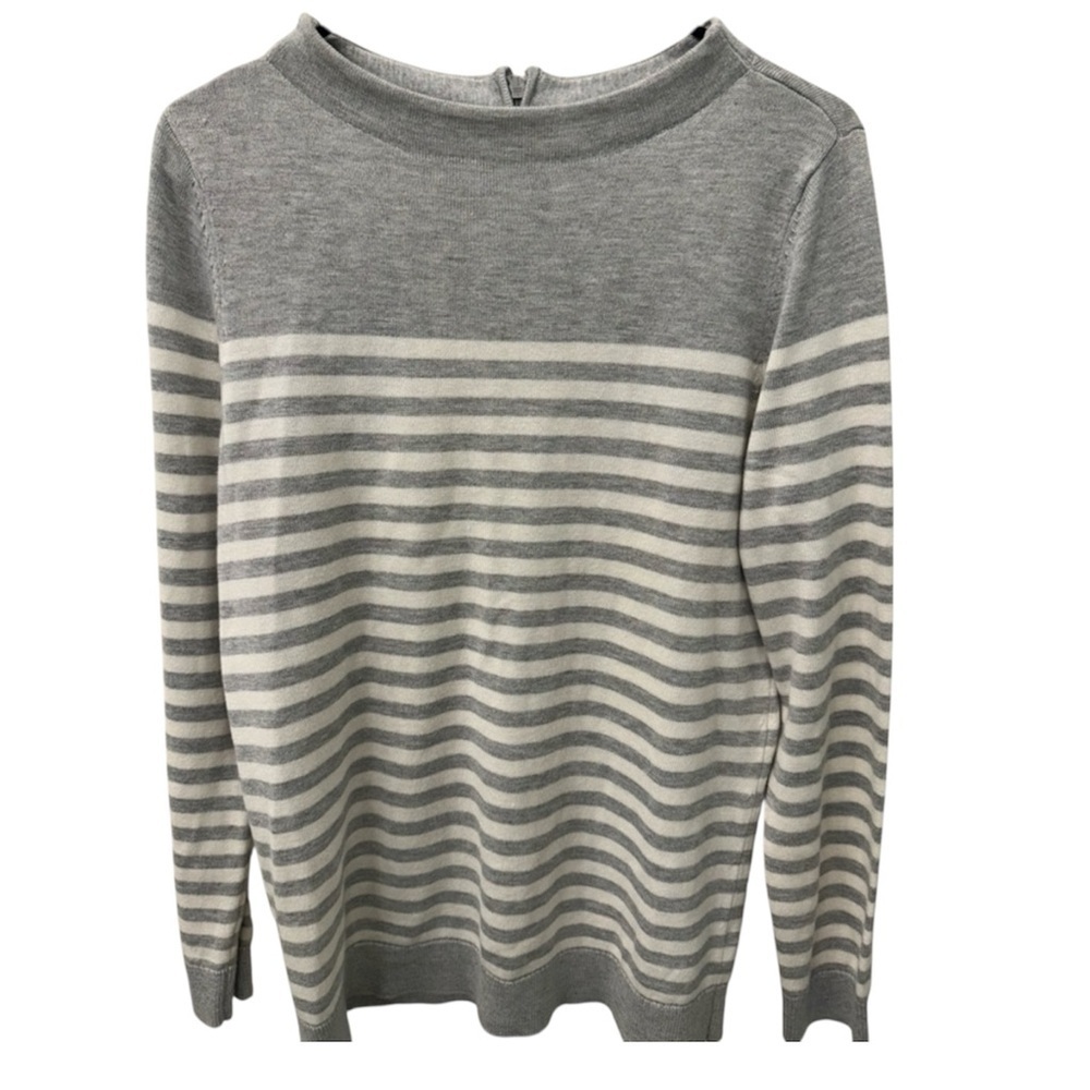 Talbots Gray and White Striped Mockneck Sweater M NWT